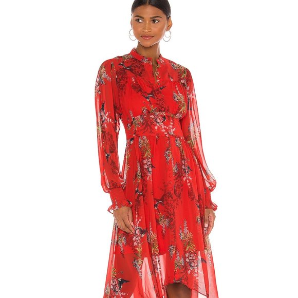 All Saints Dresses & Skirts - ALLSAINTS Red Leonie Melisama Floral Print Midi Dress Size 2 NEW